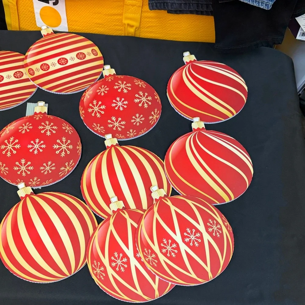 12 pack Festive Red and Gold ornaments with stands yard decor holiday Christmas